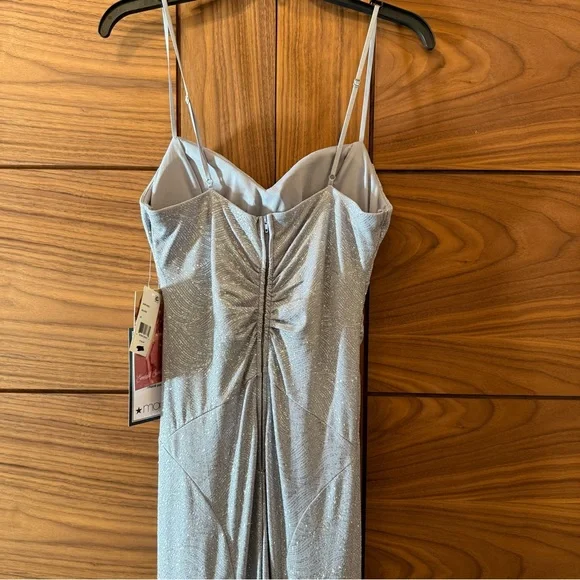 NWT Emerald Sundae Juniors' Silver Glitter Draped Front Prom Dress - Sz M - Picture 7 of 7